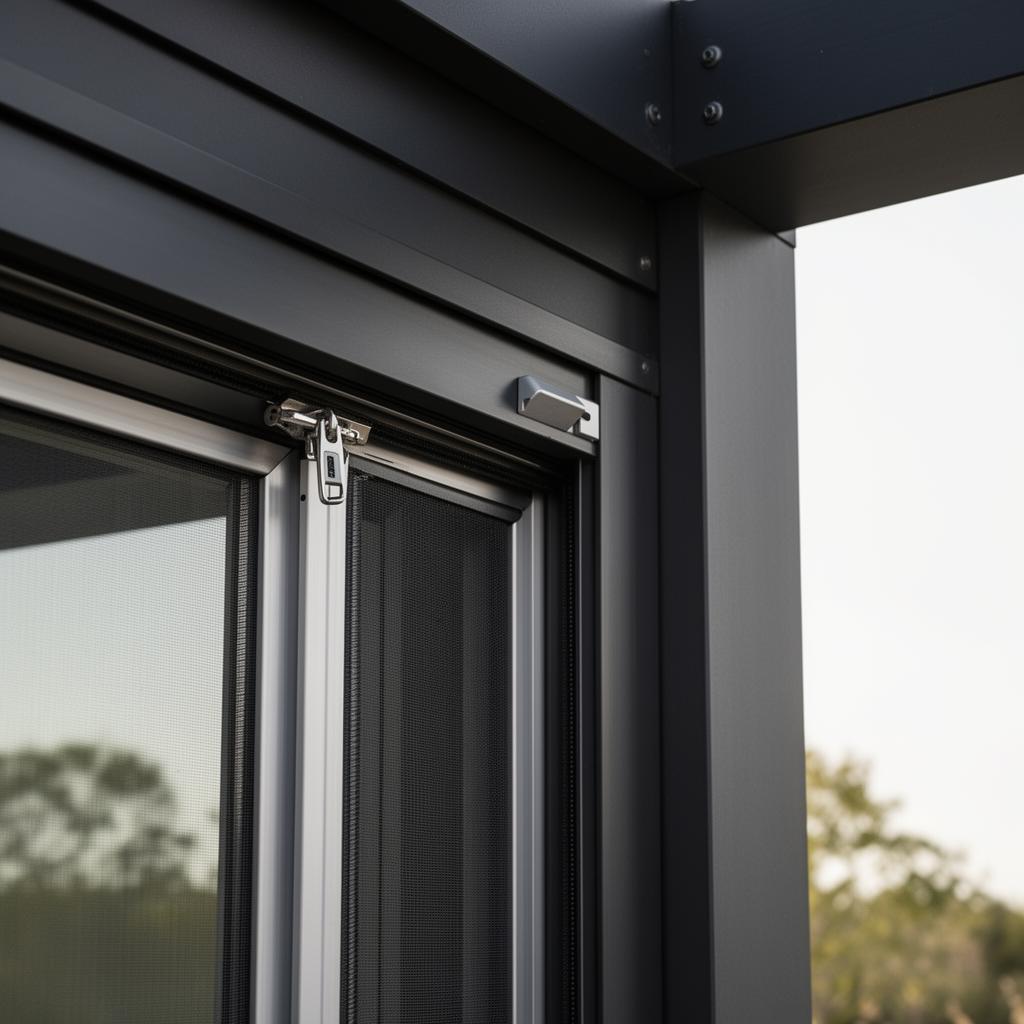 Detail van slanke aluminium screen-cassette met geleider